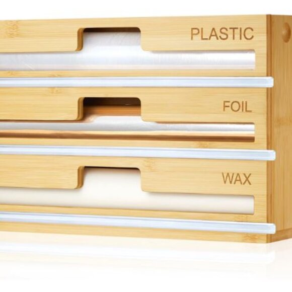 Bamboo Kitchen Organizer 3 In 1, Wrap, Foil and Ziplock bag Organizer - Picture 2 of 6